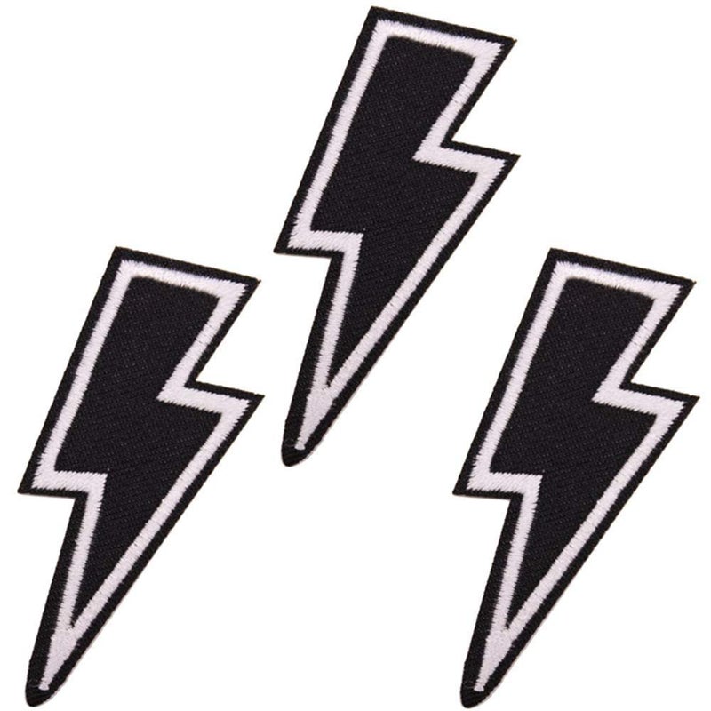 U-Sky Sew or Iron on Embroidered Patches | Black White Lightning Bolt Design | High Contrast Athletic Style | Sports Enthusiasts Teens | Demin Jeans Jackets Backpacks Bags Caps | 2.5"x0.8" 3PCs Pack - Image 1